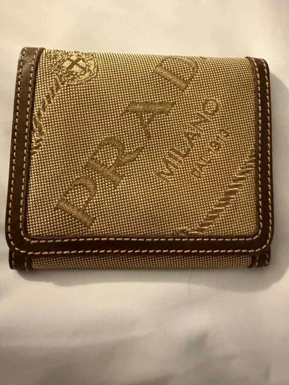 Prada Tan Canvas Wallet with Brown Trim